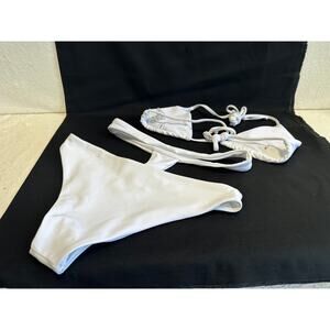 Matte Collection Basil High Waisted Swim Bikini in White Size Small NWOT